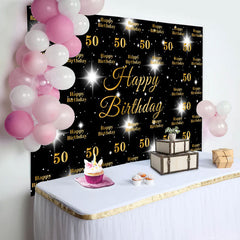 Lofaris Black And Sparkle Star Happy 50th Birthday Backdrop