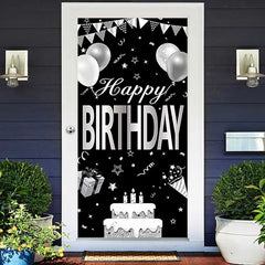 Lofaris Black And White Cake Balloons Birthday Door Cover