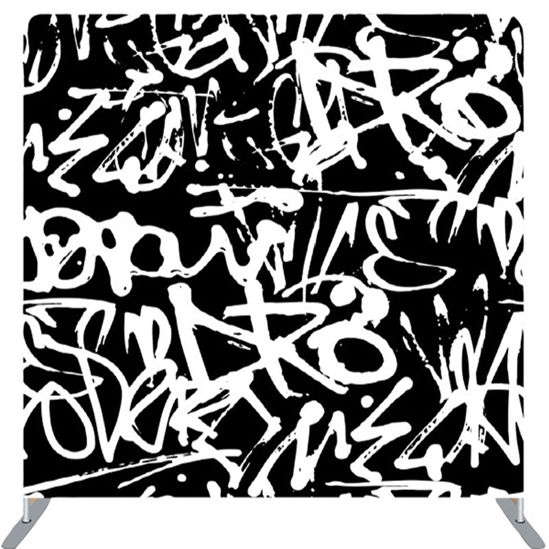 Lofaris Black And White Grafitti Fabric Party Backdrop Cover