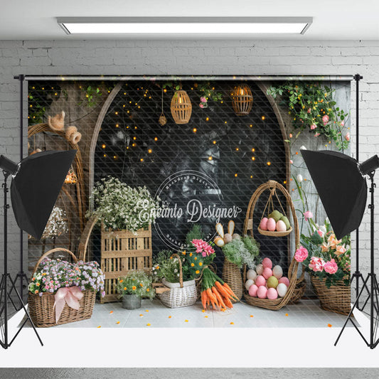 Lofaris Black Arch Brown White Wall Floral Easter Backdrop