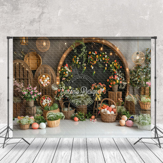 Lofaris Black Arch Grey Wall Floral Easter Photo Backdrop