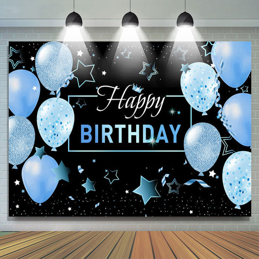 Lofaris Black Blue Balloons Stars Happy Birthday Backdrop