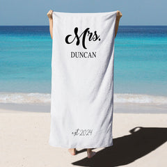 Lofaris Black Bride Groom Custom Name Couple Beach Towel