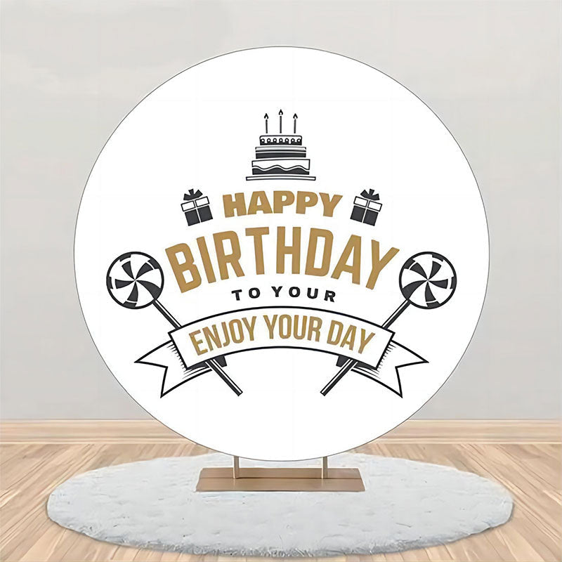 Lofaris Black Cake Candy Gift Simple Round Birthday Backdrop