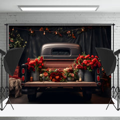 Lofaris Black Car Curtain Red Rose Valentines Day Backdrop