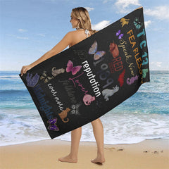 Lofaris Black Cat Butterfly Custom Beach Towel for Gifts