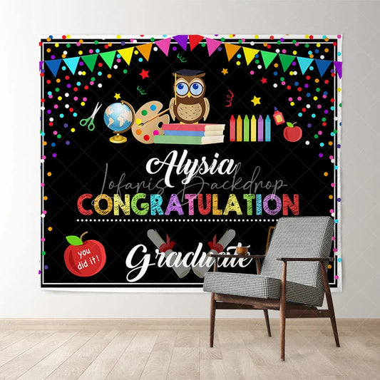 Lofaris Black Colorful Elements Congratulation Party Backdrop