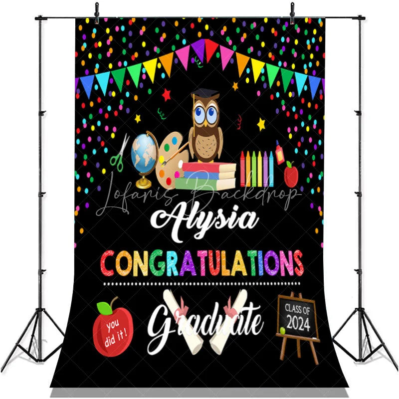Lofaris Black Colorful Elements Congratulation Party Backdrop