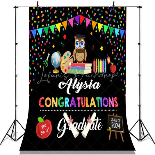Lofaris Black Colorful Elements Congratulation Party Backdrop