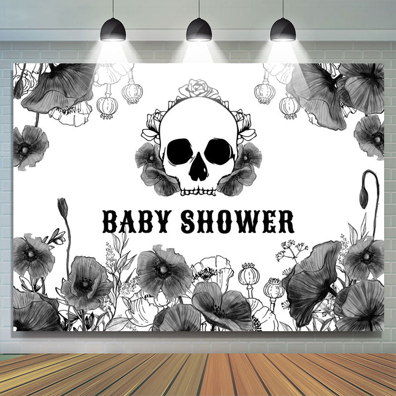 Lofaris Black Floral Skull Halloween Baby Shower Backdrop