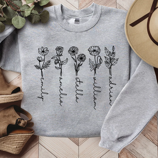 Lofaris Black Flower Lines Personalized Name Sweatshirt