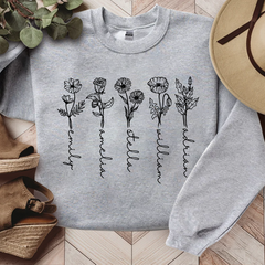 Lofaris Black Flower Lines Personalized Name Sweatshirt