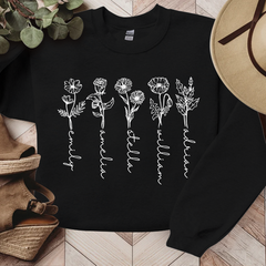 Lofaris Black Flower Lines Personalized Name Sweatshirt