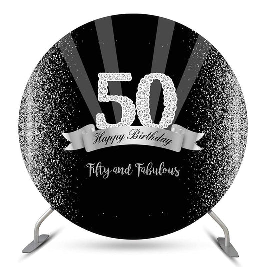 Lofaris Black Glitter Diamond 50th Birthday Round Backdrop