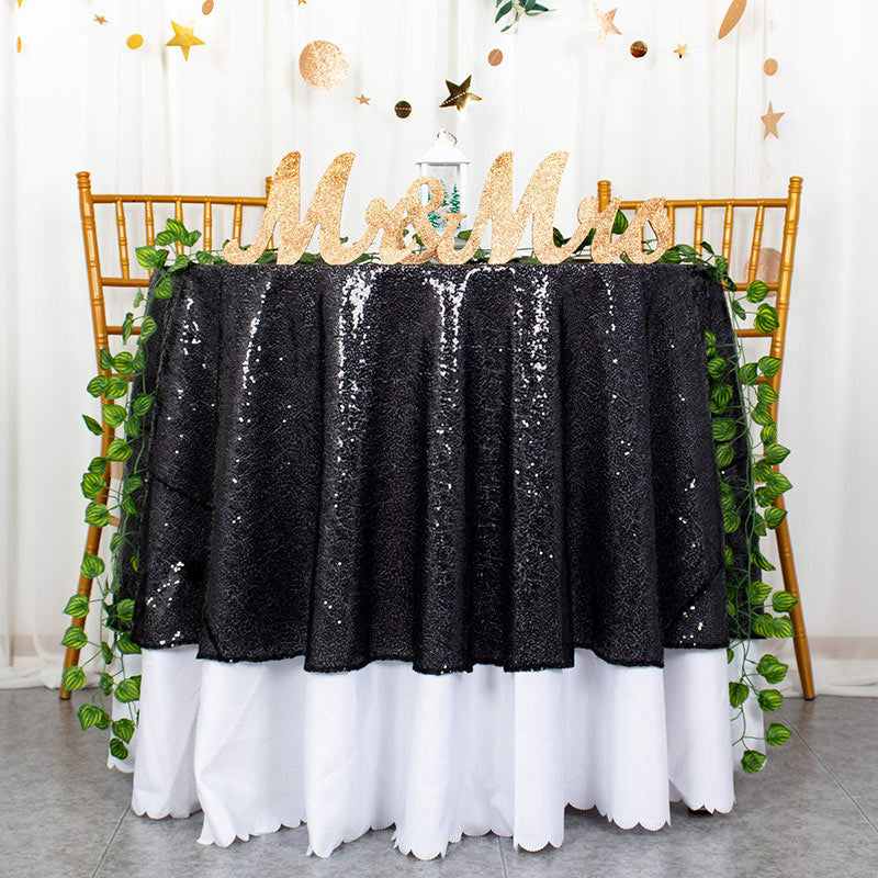 Lofaris Black Glitter Sequin Party Banquet Round Table Cover