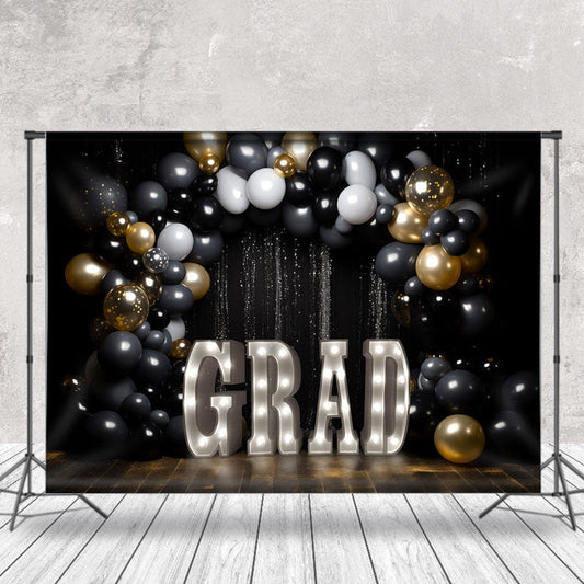 Lofaris Black Glitter Sequin Theme Congrats Grad Backdrop