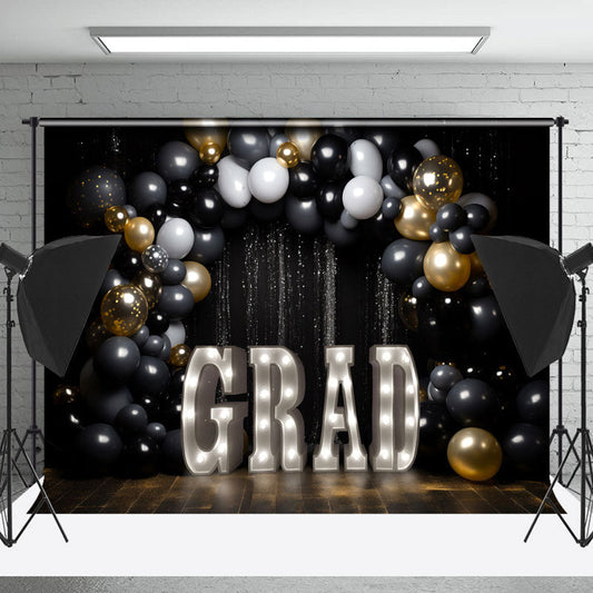 Lofaris Black Glitter Sequin Theme Congrats Grad Backdrop