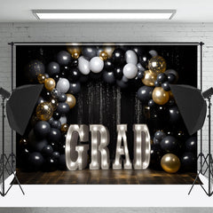 Lofaris Black Glitter Sequin Theme Congrats Grad Backdrop