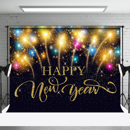 Lofaris Black Glitter Sparkle Gold Happy New Year Backdrop