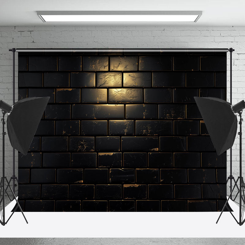 Lofaris Black Glossy Cratches Texture Brick Wall Backdrop