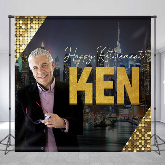 Lofaris Black Gold 50th Custom Photo Birthday Party Backdrop