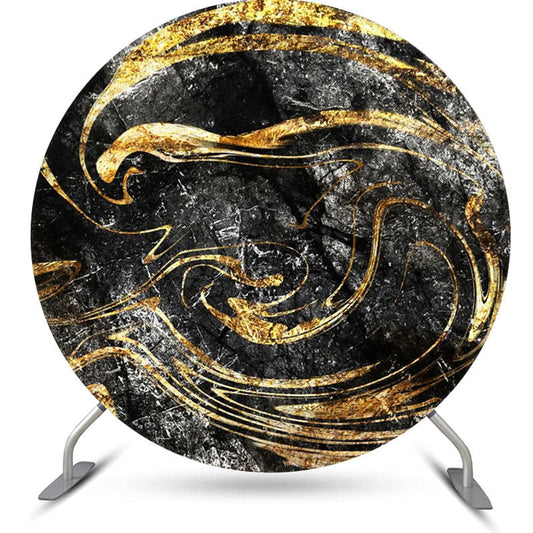 Lofaris Black Gold Abstract Glitter Round Birthday Backdrop