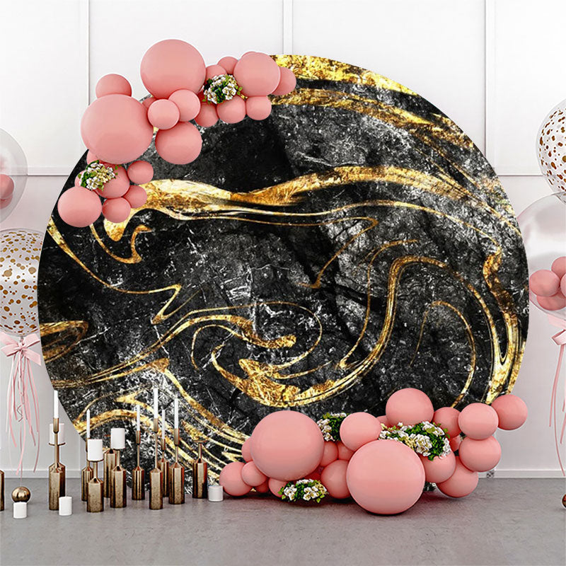 Lofaris Black Gold Abstract Glitter Round Birthday Backdrop