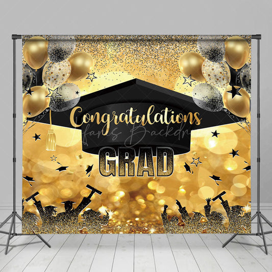 Lofaris Black Gold Bachelor Cap Balloon Graduation Backdrop