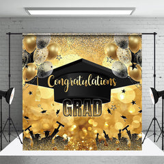 Lofaris Black Gold Bachelor Cap Balloon Graduation Backdrop