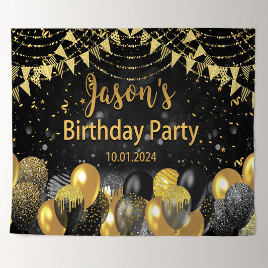Lofaris Black Gold Balloon Bokeh Custom Birthday Backdrop