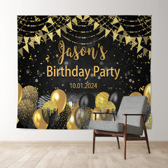 Lofaris Black Gold Balloon Bokeh Custom Birthday Backdrop