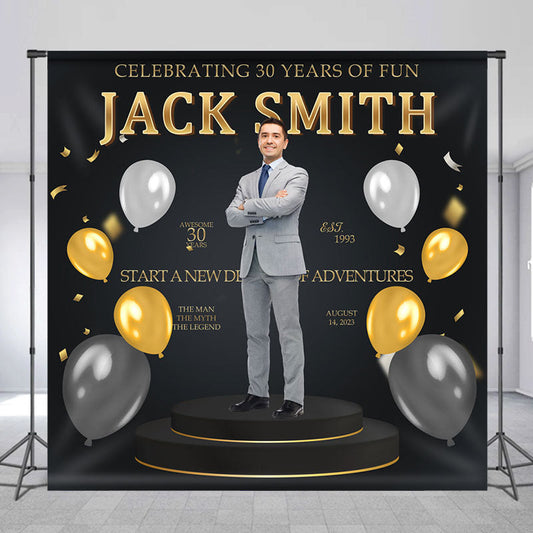 Lofaris Black Gold Balloon Custom 35th Birthday Backdrop