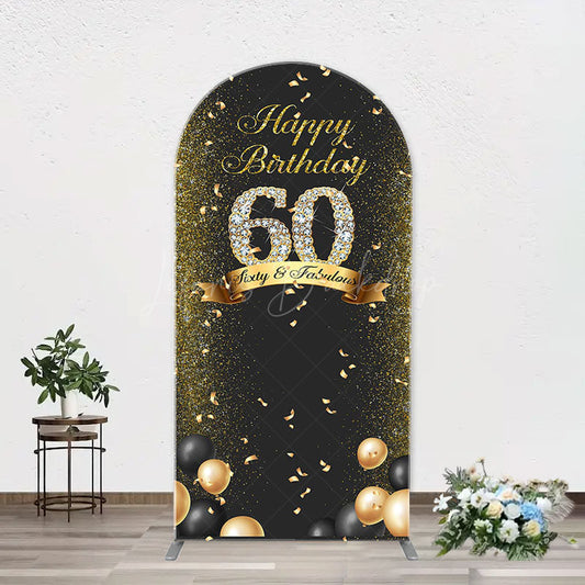 Lofaris Black Gold Balloon Ribbon Arch 60th Birthday Backdrop