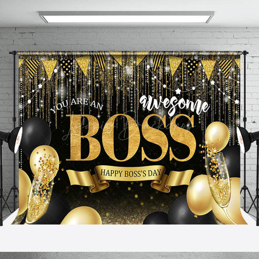 Lofaris Black Gold Balloons Awesome Happy Bosss Day Backdrop