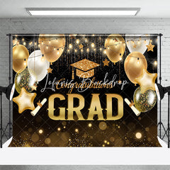 Lofaris Black Gold Balloons Bokeh Congrats Grad Backdrop