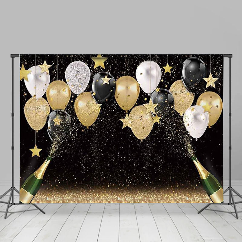 Lofaris Black Gold Balloons Champagne New Year Backdrop