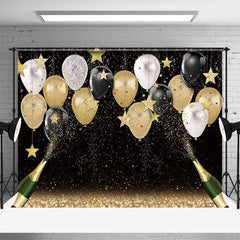 Lofaris Black Gold Balloons Champagne New Year Backdrop