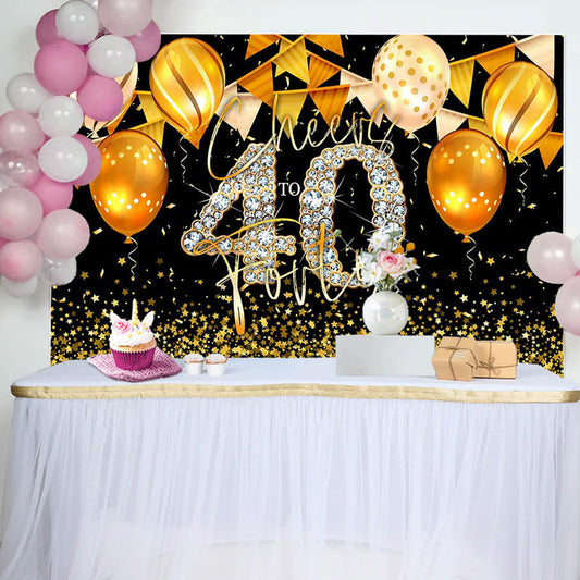 Lofaris Black Gold Balloons Cheers 40th Birthday Backdrop