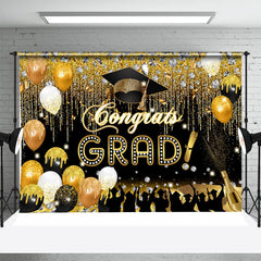Lofaris Black Gold Balloons Diamonds Graduation Backdrop