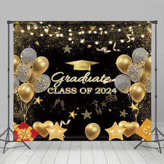 Lofaris Black Gold Balloons Gifts Class 2024 Grad Backdrop