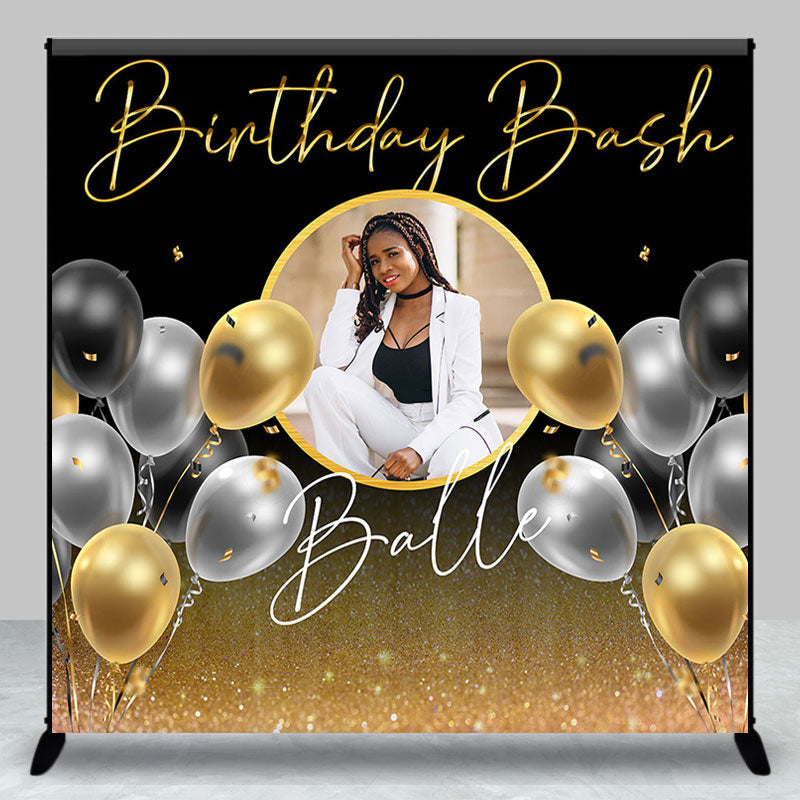 Lofaris Black Gold Balloons Glitter Custom Birthday Backdrop