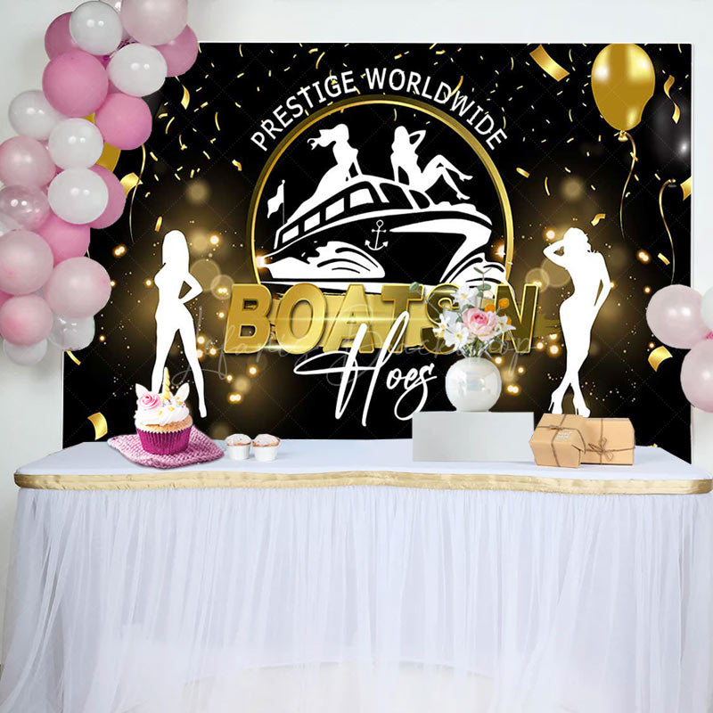 Lofaris Black Gold Boats N Hoes Navigation Birthday Backdrop