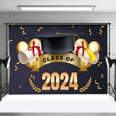 Lofaris Black Gold Caps Class Of 2024 Graduation Backdrop