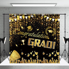 Lofaris Black Gold Caps Congratulation Grad Party Backdrop