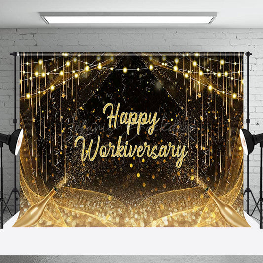 Lofaris Black Gold Champagne Happy Workiversary Backdrop