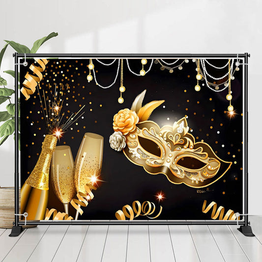 Lofaris Black Gold Champagne Masquerade Dance Backdrop