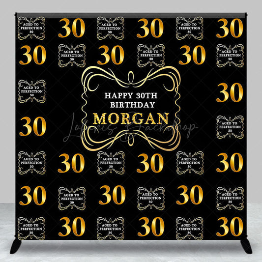 Lofaris Black Gold Custom Name Happy 30th Birthday Backdrop