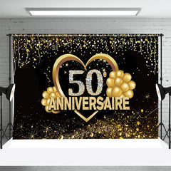Lofaris Black Gold Glitter Balloon 50th Anniversary Backdrop