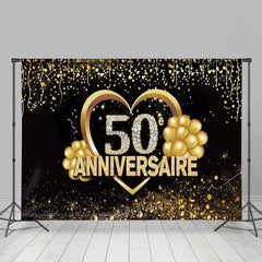 Lofaris Black Gold Glitter Balloon 50th Anniversary Backdrop