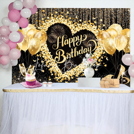 Lofaris Black Gold Glitter Balloons Women Birthday Backdrop